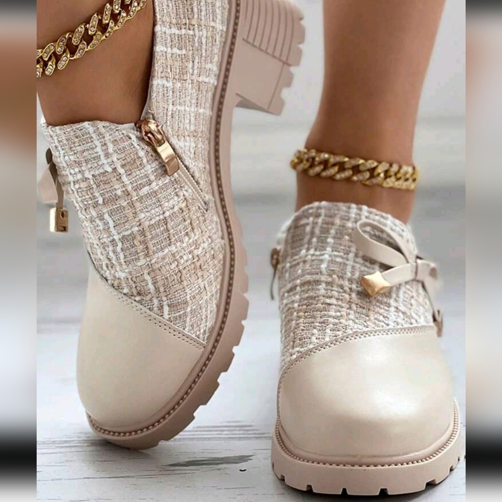 New Arrival Women's High Heel Formal Shoes, Thick Plaid And Patchwork De… - Picture 4 of 6